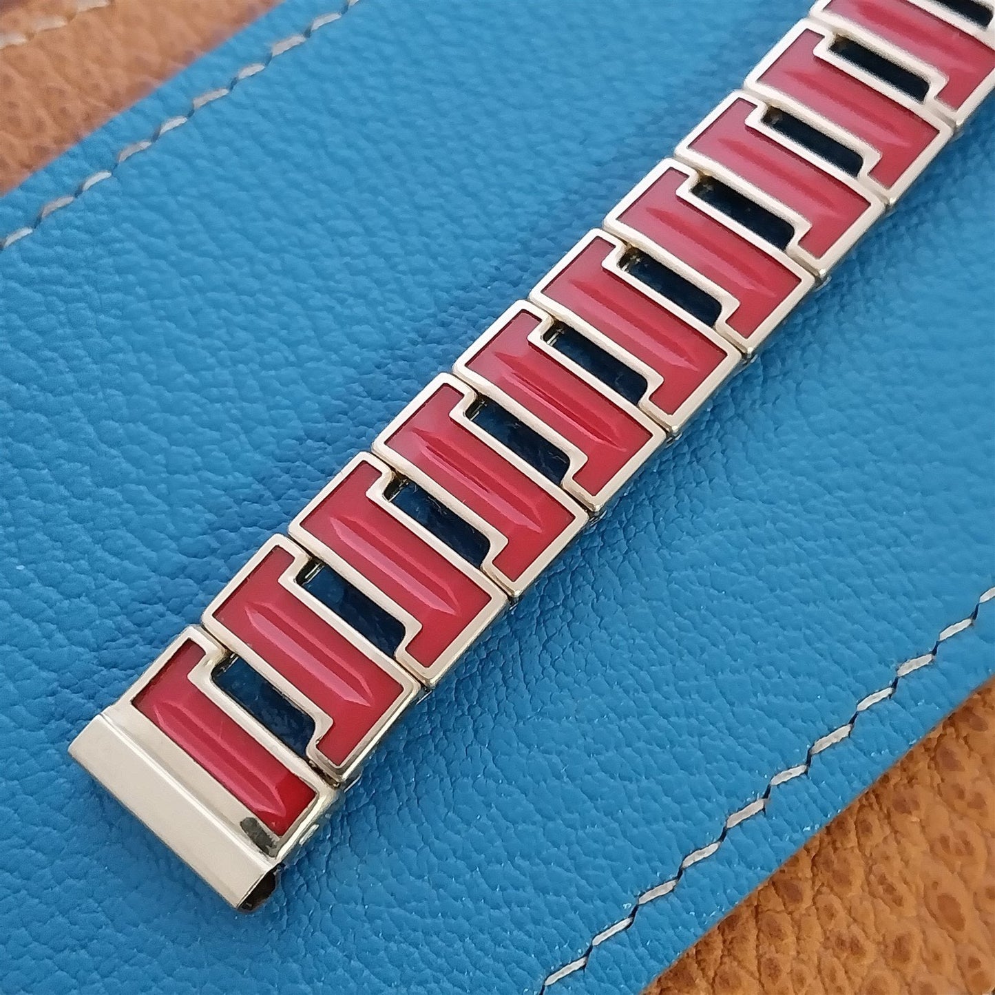 10k Gold-Filled & Red MCM 5/8" Admiral Statesman Unused 1950s Vintage Watch Band