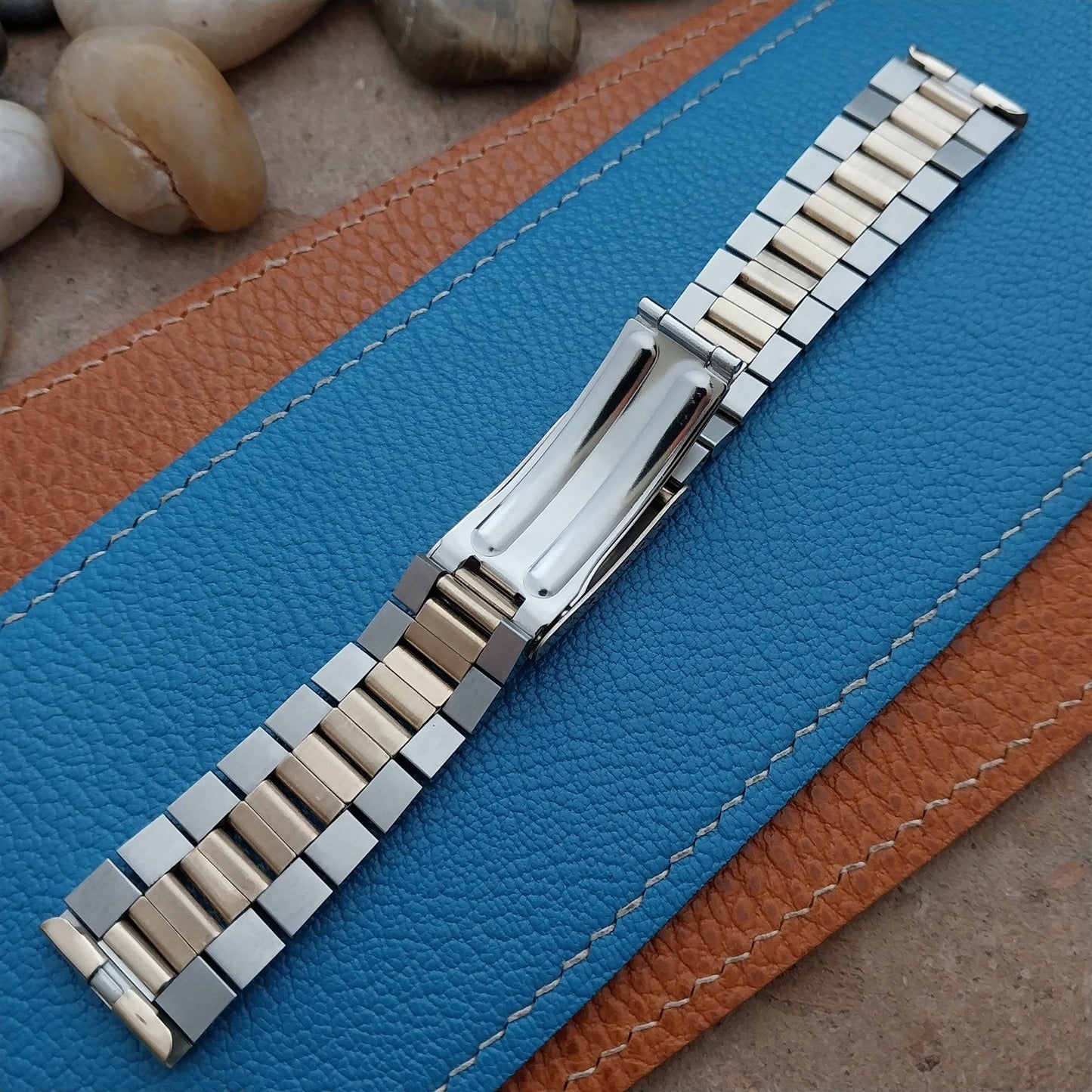19mm President Link Gold-Fill & Stainless Baldwin Unused 70s Vintage Watch Band