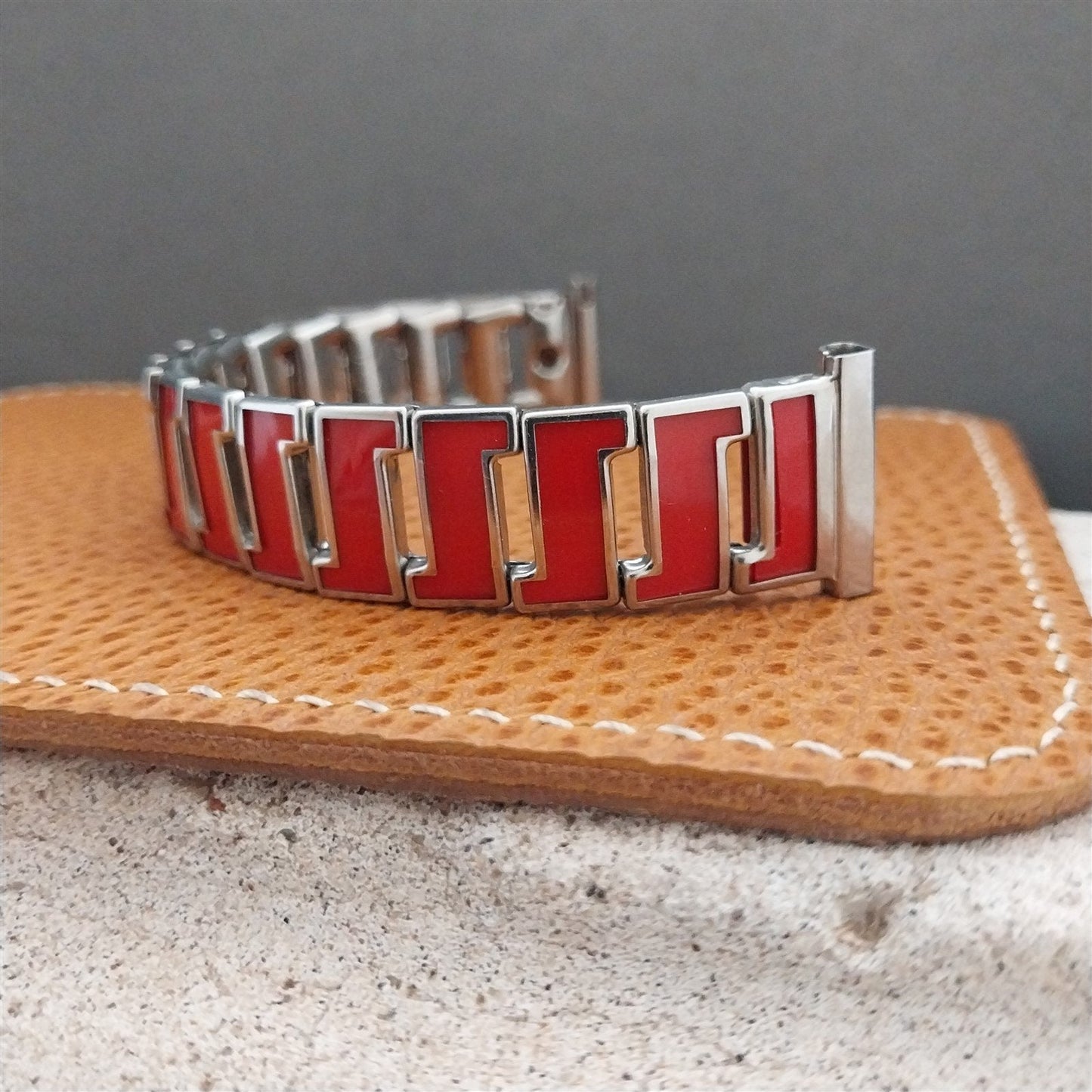 Stainless Steel & Red MCM Admiral Debonair Unused 1950s Vintage Watch Band