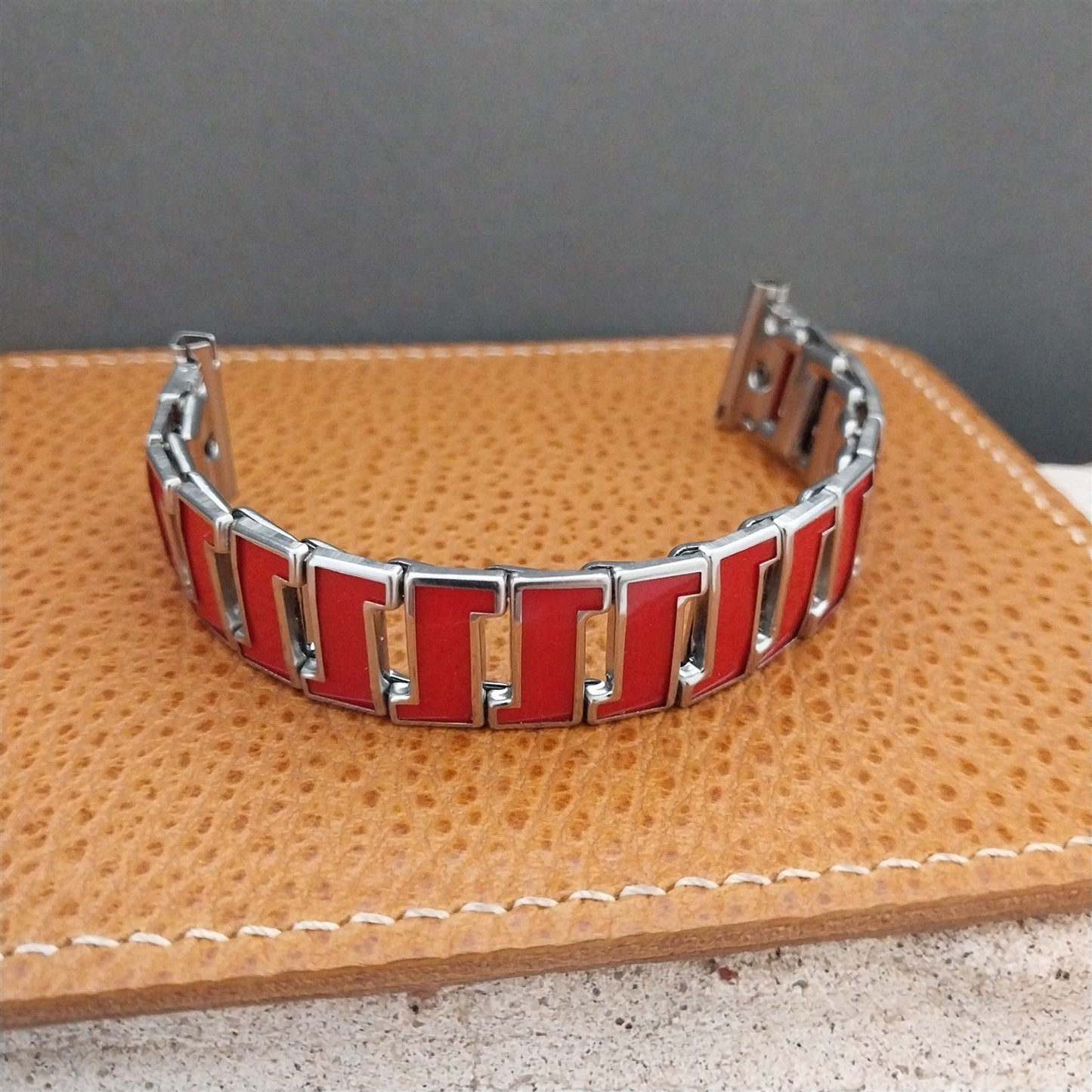 Stainless Steel & Red MCM Admiral Debonair Unused 1950s Vintage Watch Band