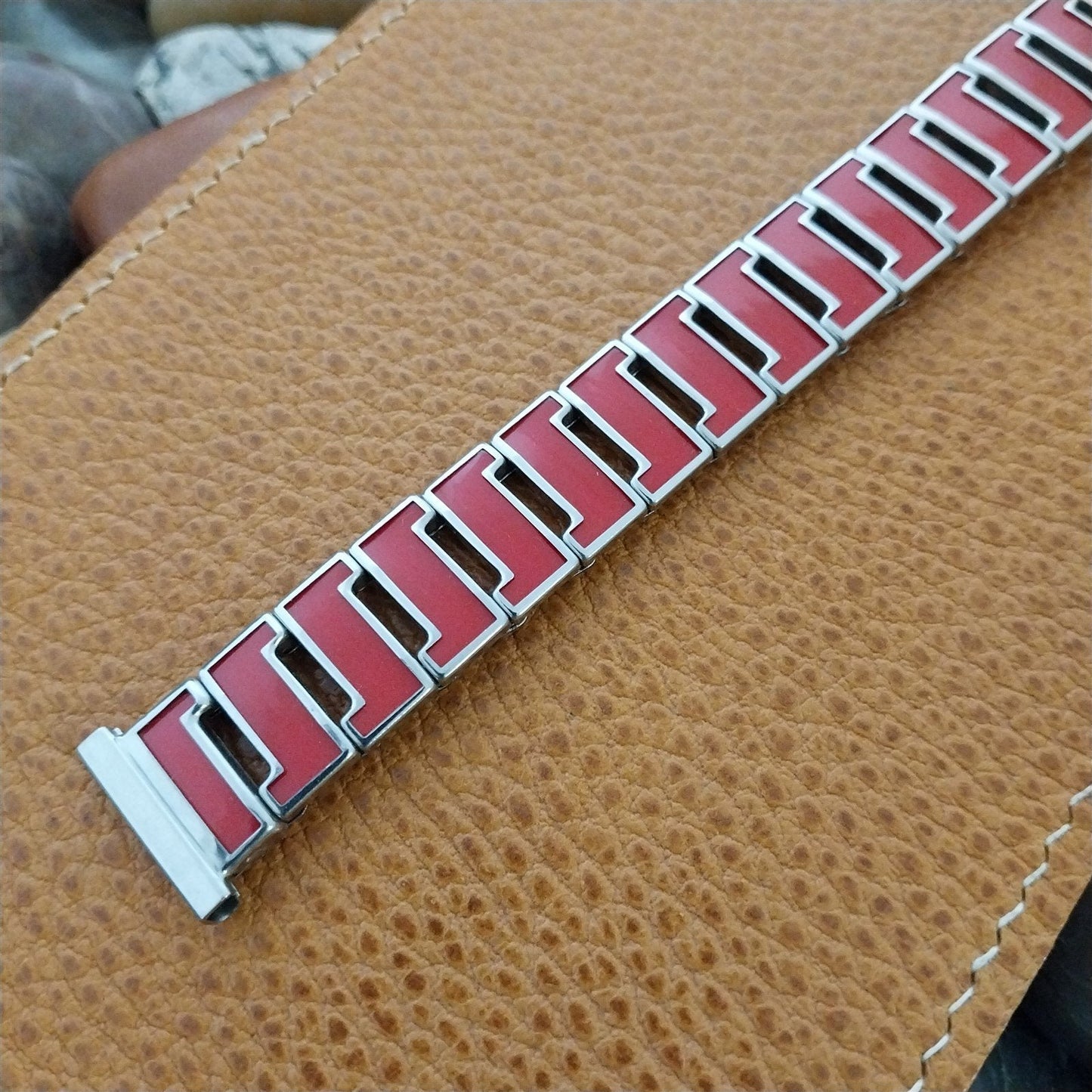 Stainless Steel & Red MCM Admiral Debonair Unused 1950s Vintage Watch Band