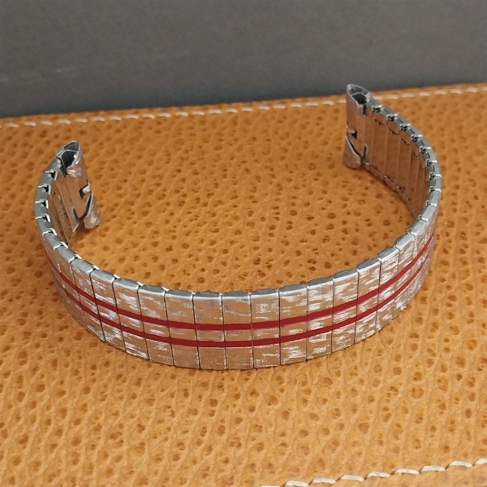 17.2mm Uniflex Stainless Steel & Red Stripe Unused 1960s Vintage Watch Band