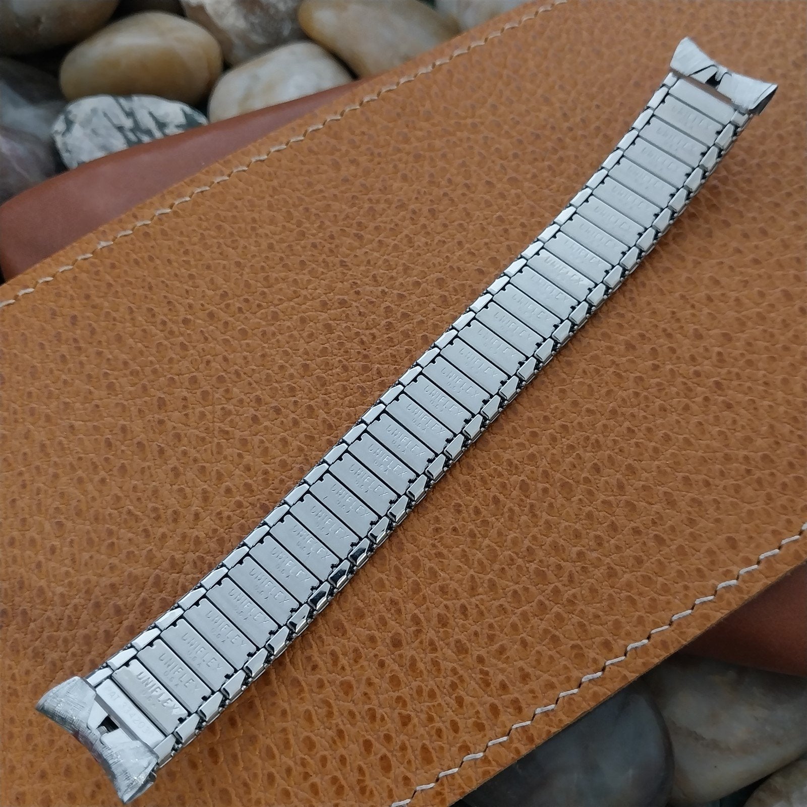 17.2mm Uniflex Stainless Steel & Red Stripe Unused 1960s Vintage Watch Band