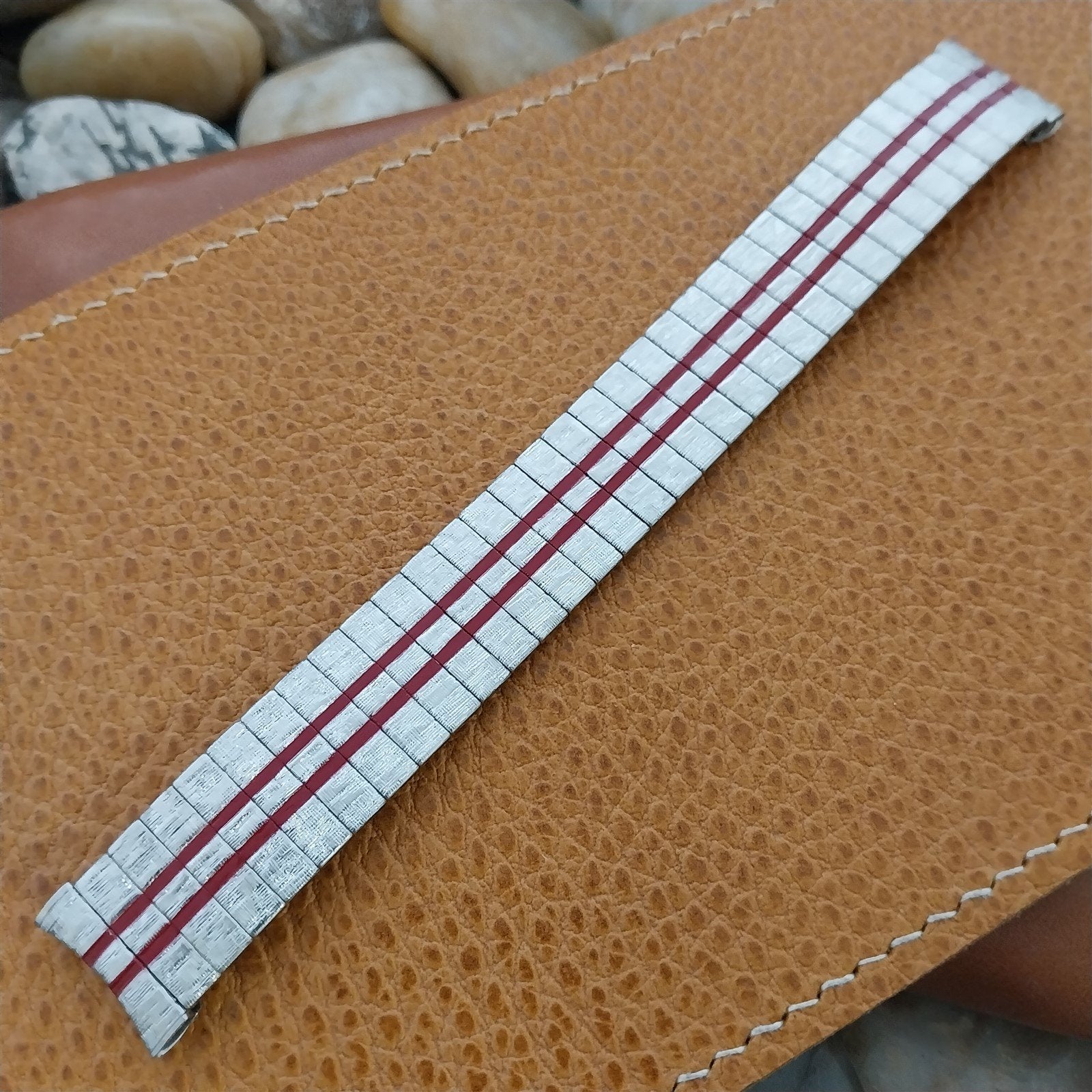 17.2mm Uniflex Stainless Steel & Red Stripe Unused 1960s Vintage Watch Band