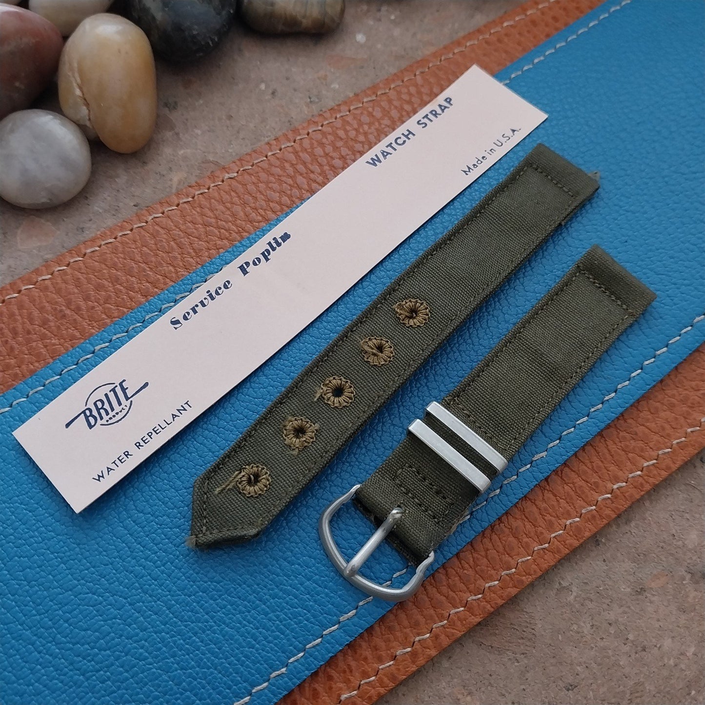 5/8" OD Green Service Poplin Canvas Military WWII nos 1940s Vintage Watch Band