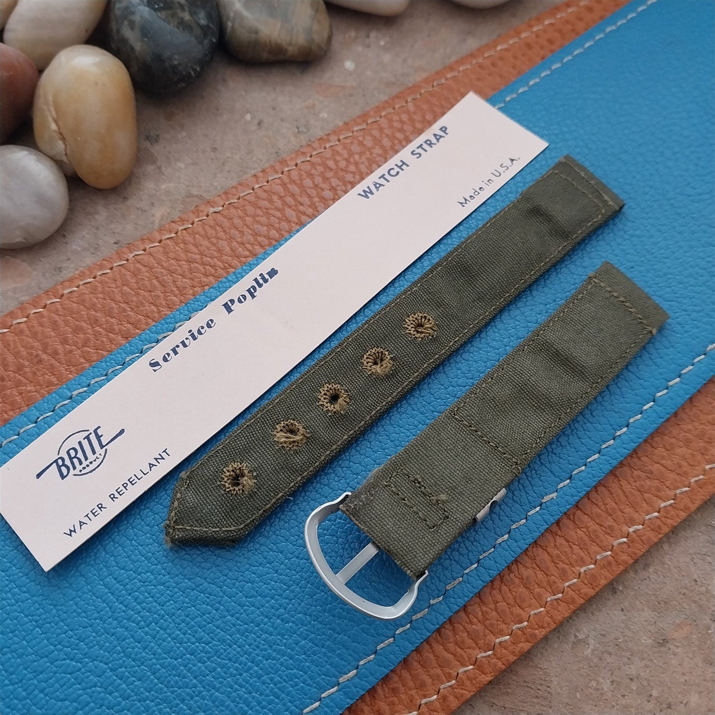 5/8" OD Green Service Poplin Canvas Military WWII nos 1940s Vintage Watch Band