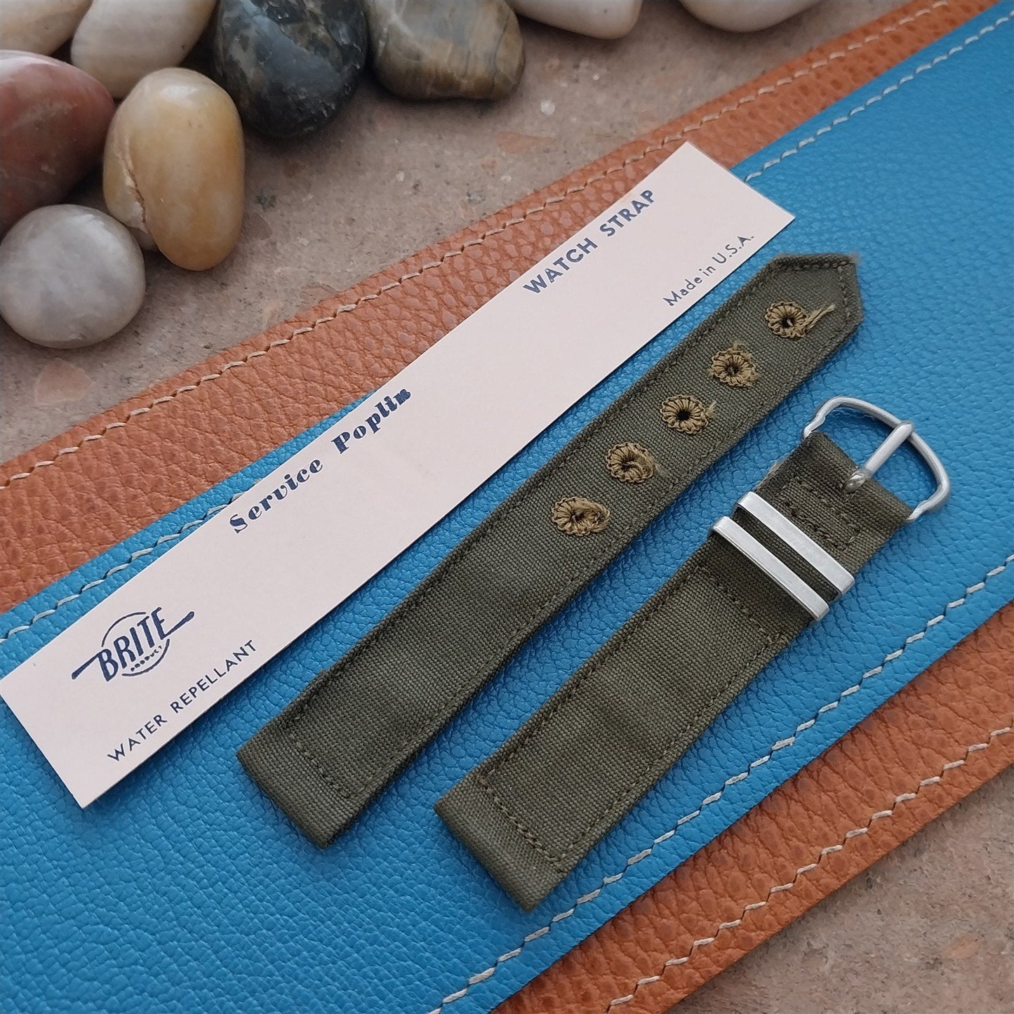 5/8" OD Green Service Poplin Canvas Military WWII nos 1940s Vintage Watch Band