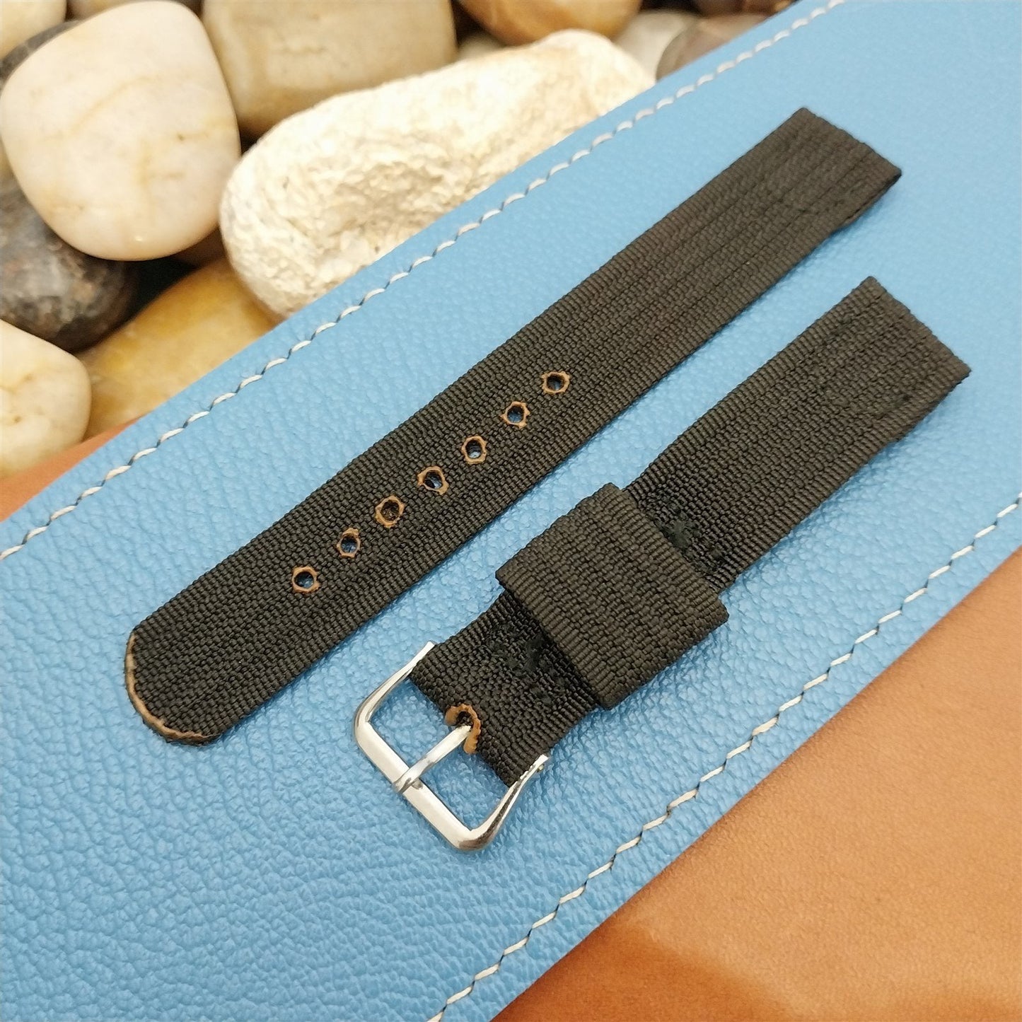 5/8" Black Nylon Tropical Unused 1950s Vintage Watch Band & Elgin Buckle