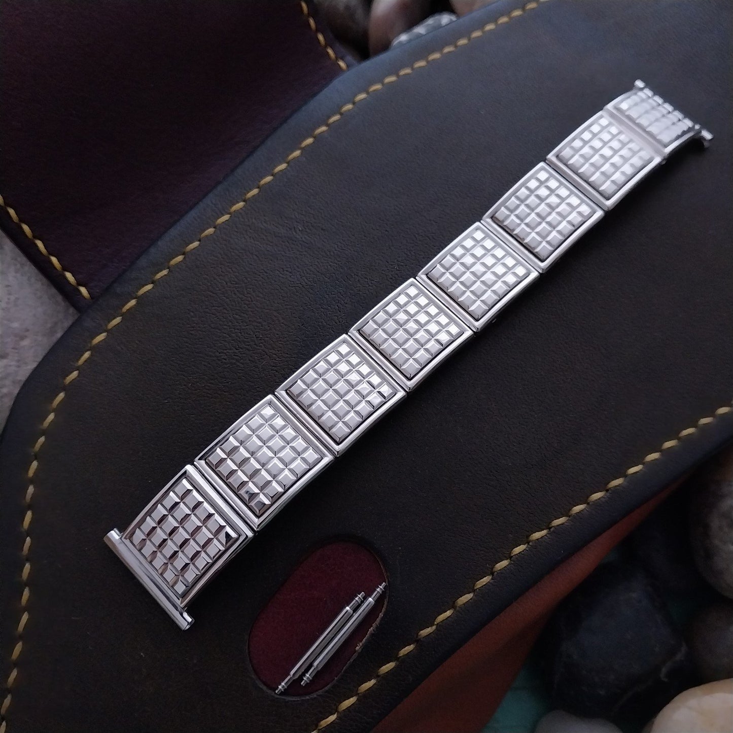 1950s Speidel 10k White Gold-Filled Checkerboard Unused Vintage Watch Band