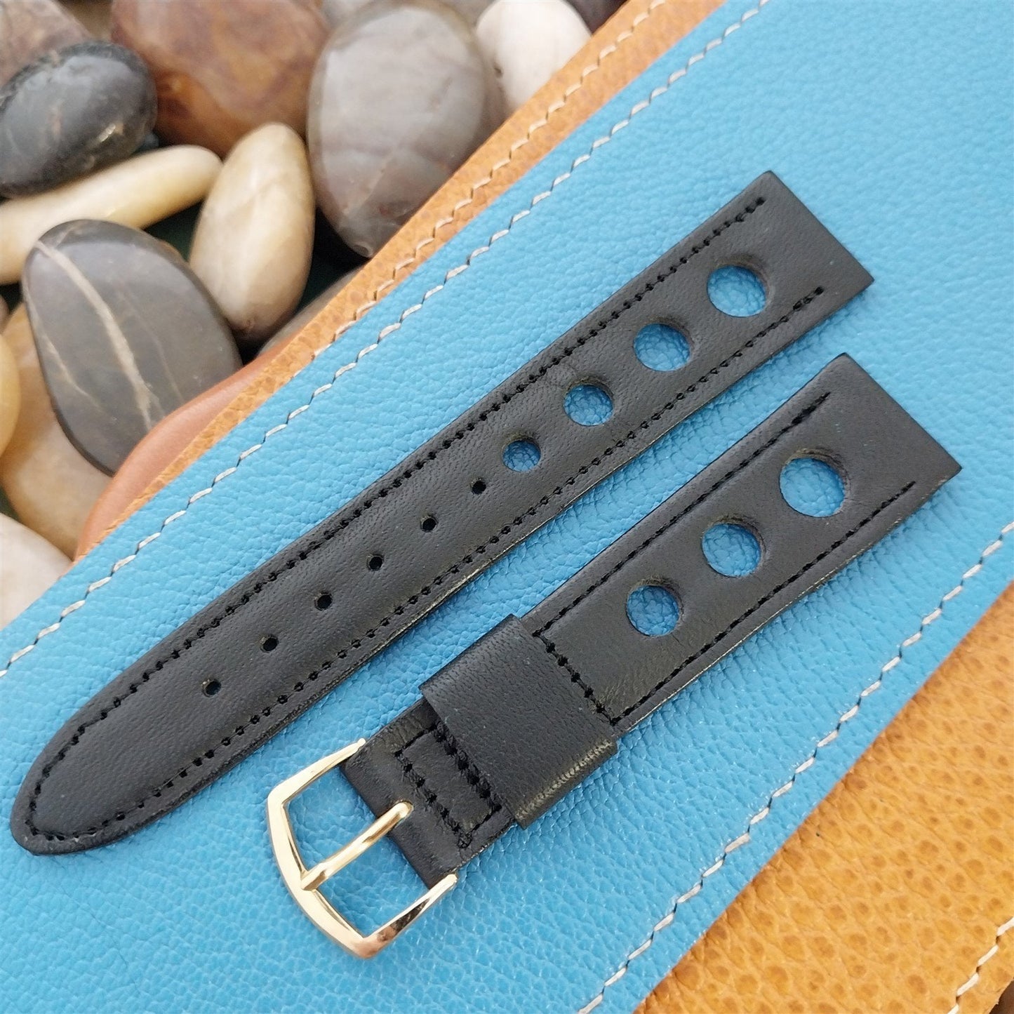 19mm Rally GT Tapered 19/16 Black Leather Unused 1960s-1970s Vintage Watch Band