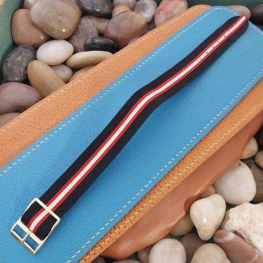 18mm Perlon Reversible Red Black White Striped 1960s Unused Vintage Watch Band
