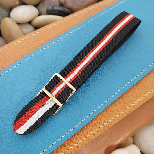 18mm Perlon Reversible Red Black White Striped 1960s Unused Vintage Watch Band