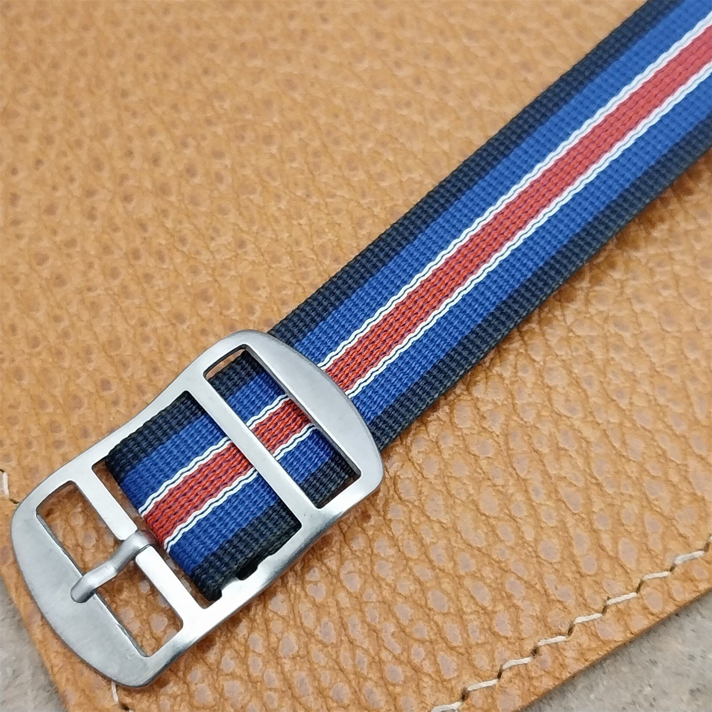 Vintage Perlon 18mm Reversible Black Red White Blue Single Pass NOS Watch Band