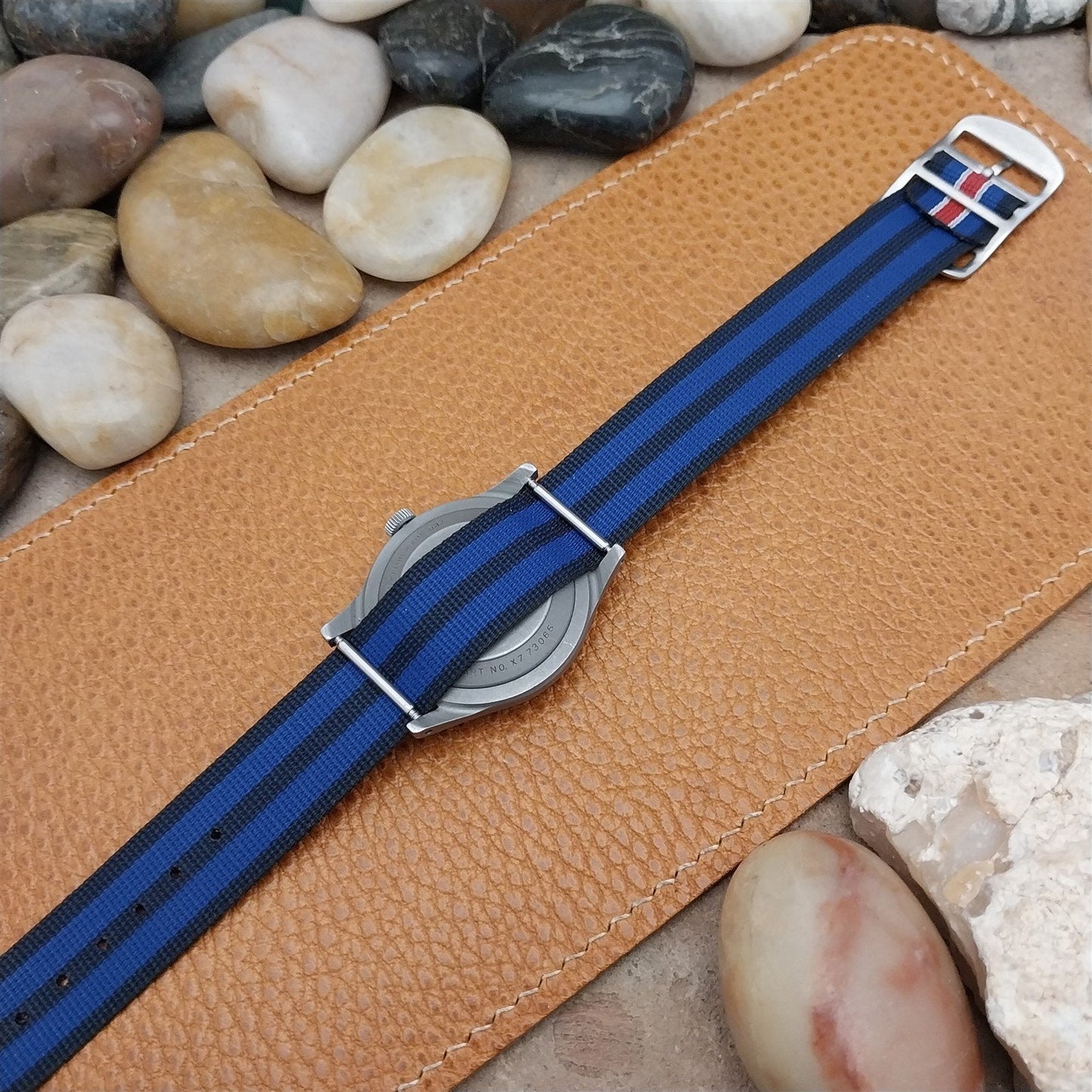 Vintage Perlon 18mm Reversible Black Red White Blue Single Pass NOS Watch Band