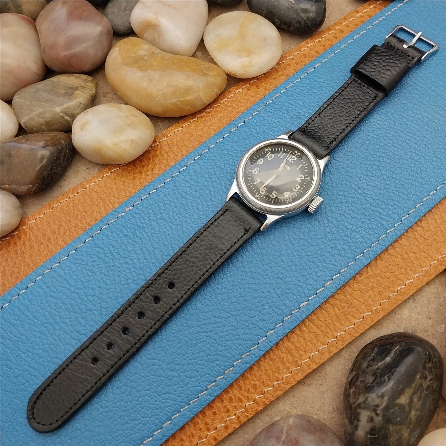 A-11 Elgin Buckle &Champion Short Scotch Grain Leather Unused Vintage Watch Band