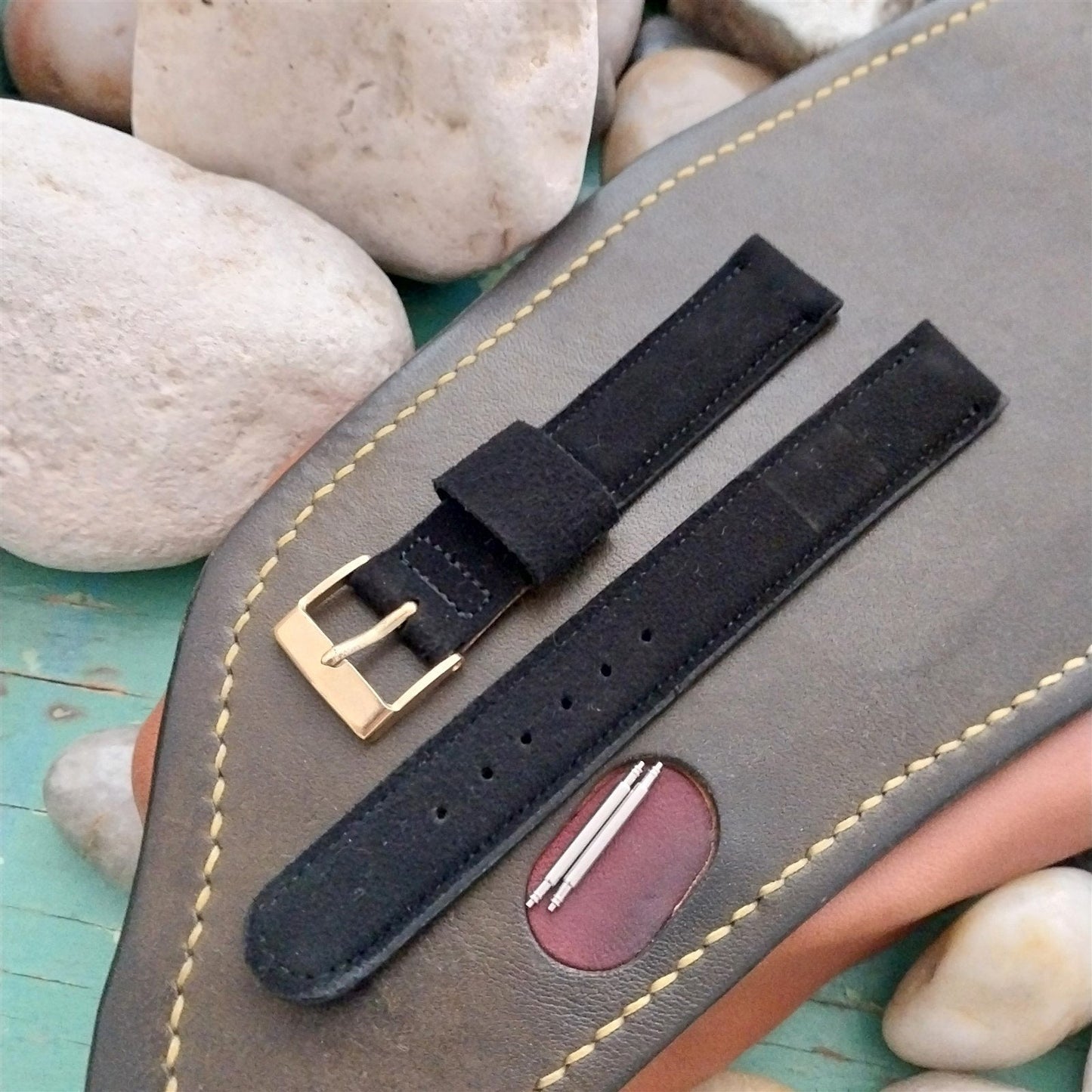 5/8 JB Champion Black Padded Suede Single-Keeper Unused 1960s Vintage Watch Band