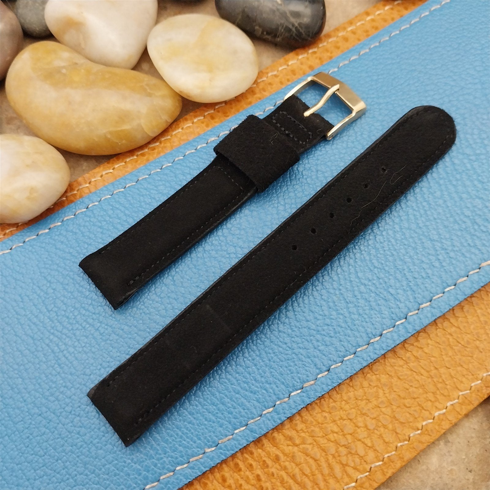 5/8 JB Champion Black Padded Suede Single-Keeper Unused 1960s Vintage Watch Band