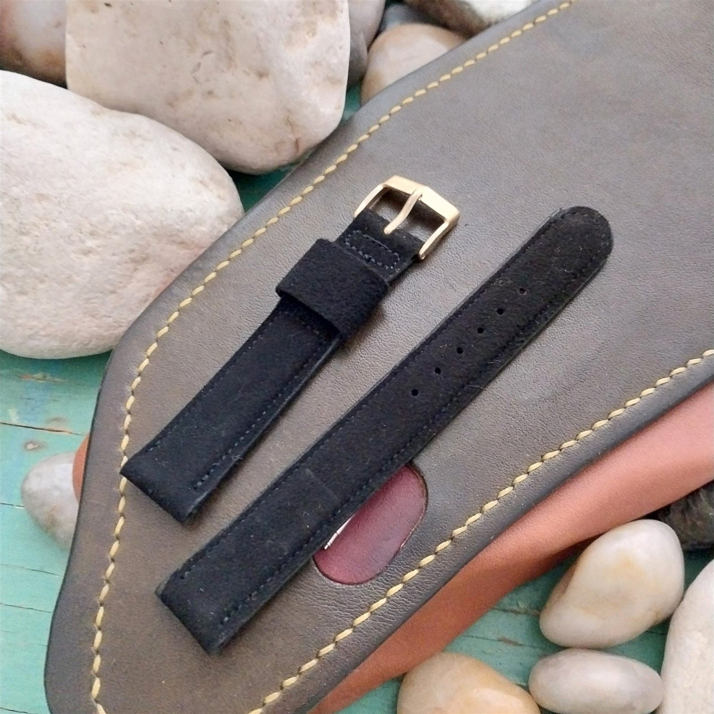 5/8 JB Champion Black Padded Suede Single-Keeper Unused 1960s Vintage Watch Band