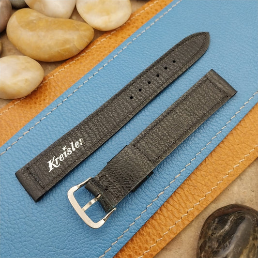 11/16 Kreisler Black Saddle Leather Tapered Long Unused 1950s Vintage Watch Band