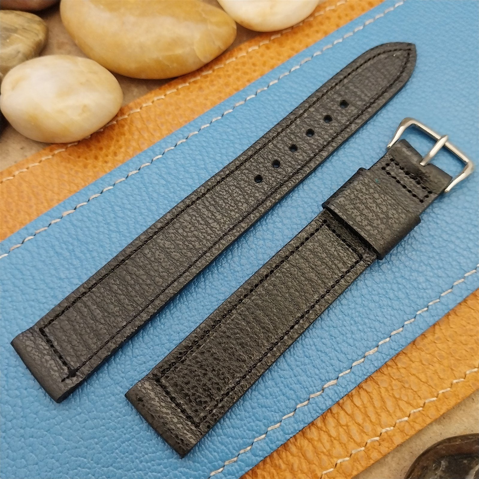 11/16 Kreisler Black Saddle Leather Tapered Long Unused 1950s Vintage Watch Band