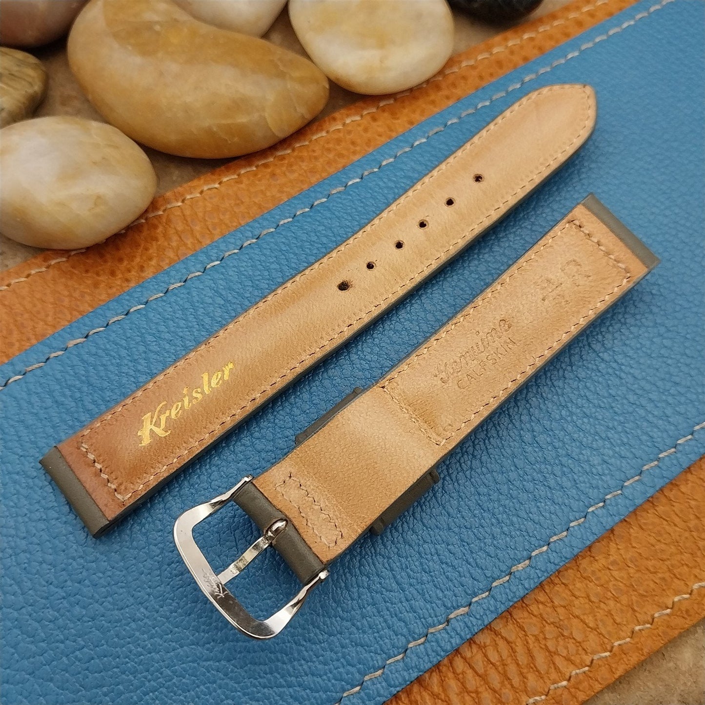 5/8" Kreisler Single-Keeper Padded Gray Calfskin Unused 1950s Vintage Watch Band