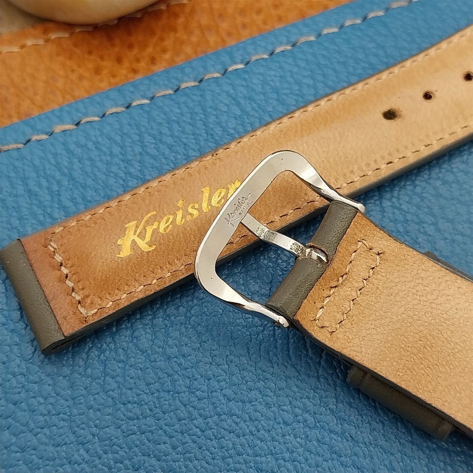 5/8" Kreisler Single-Keeper Padded Gray Calfskin Unused 1950s Vintage Watch Band