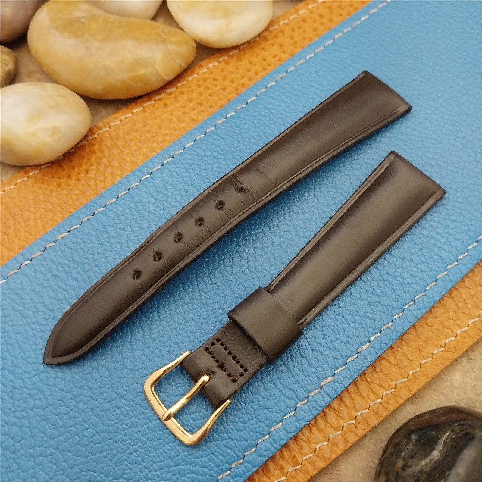 11/16" Kreisler Brown BeadLine Padded Leather Unused 1960s Vintage Watch Band