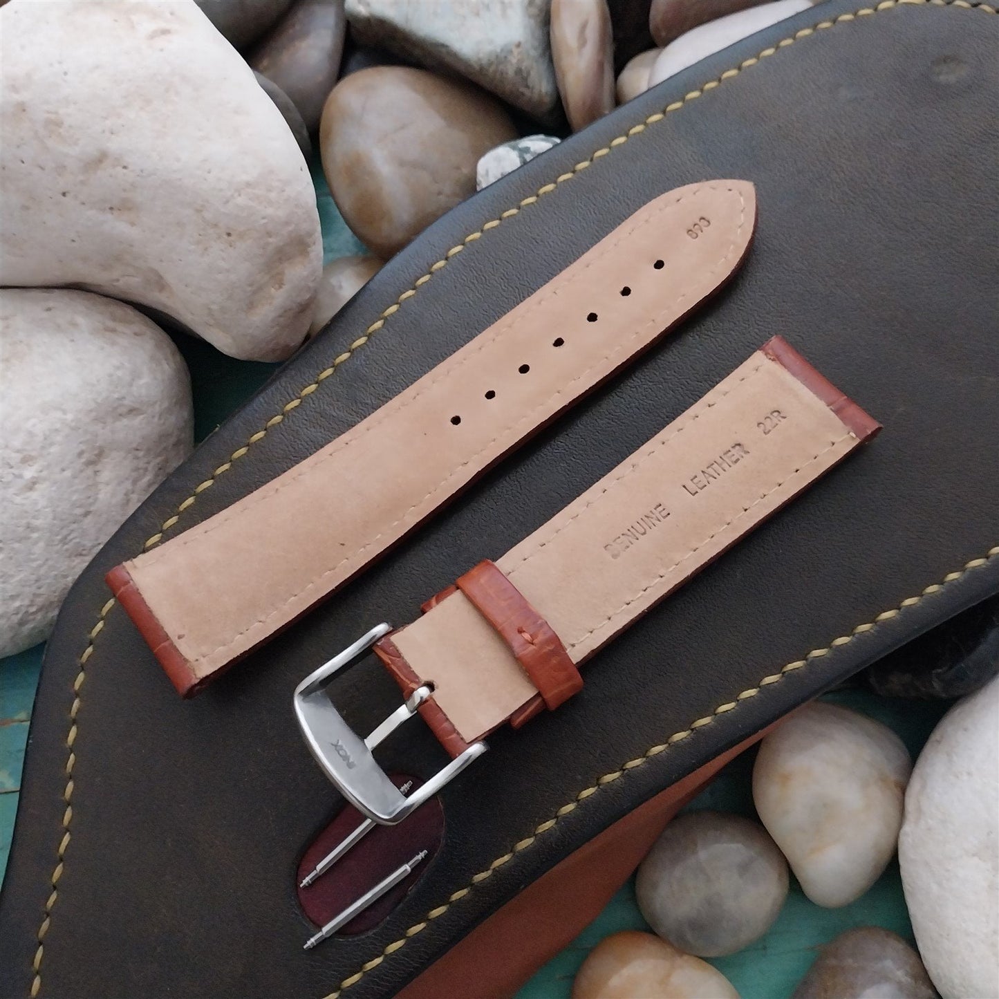 22mm Hadley Roma Brown Croco-Grain Leather Unused Watch Band