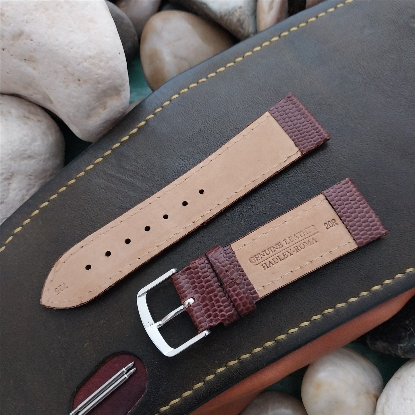 20mm Hadley Roma Brown Lizard-Grain Leather Unused Watch Band