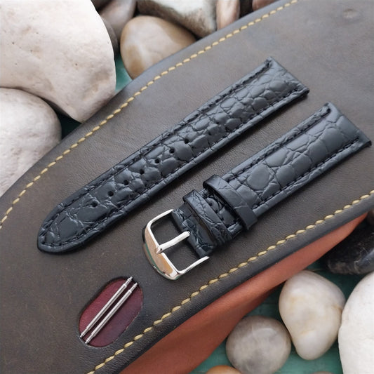 22mm Hadley Roma Black Croco-Grain Leather Unused Watch Band