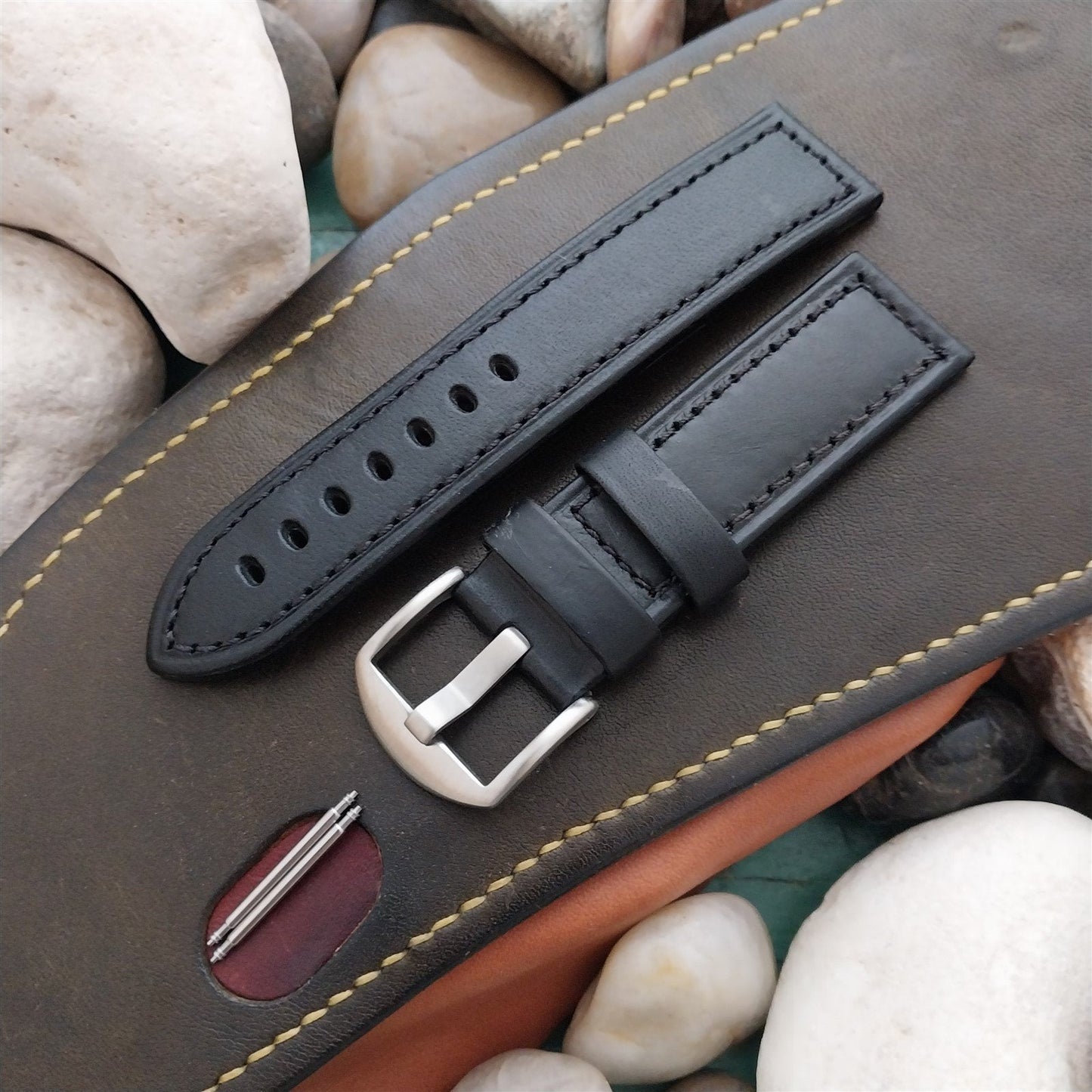 22mm Hadley Roma Black Leather Unused Watch Band