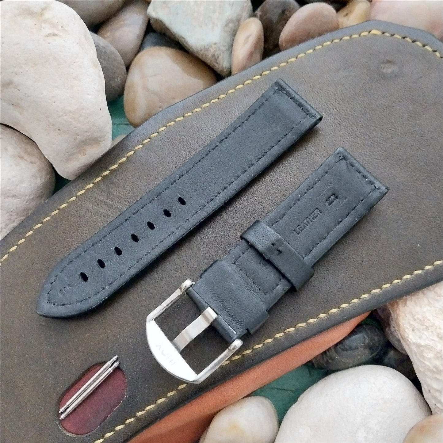 22mm Hadley Roma Black Leather Unused Watch Band