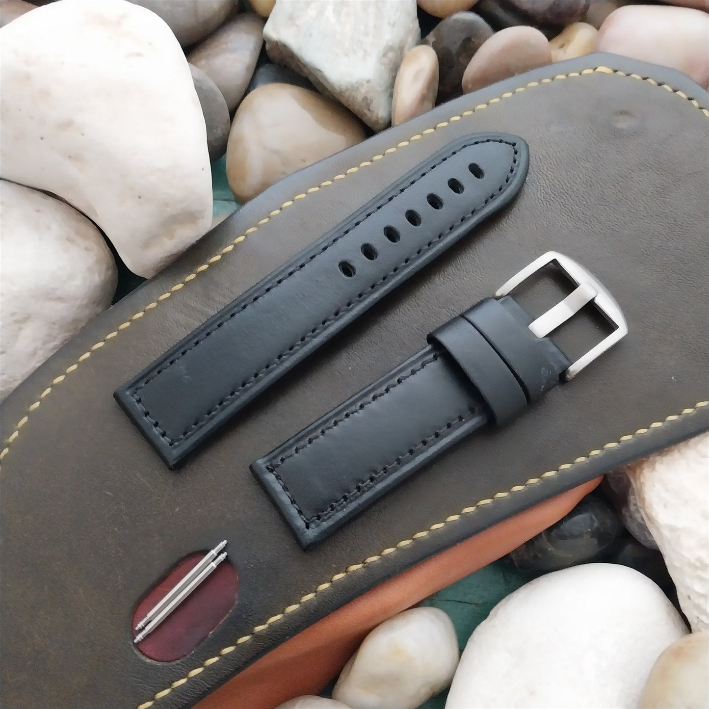 22mm Hadley Roma Black Leather Unused Watch Band