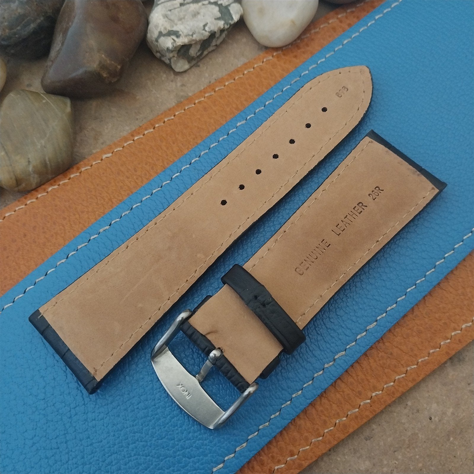 26mm Hadley Roma Black Croco-Grain Leather Unused Watch Band