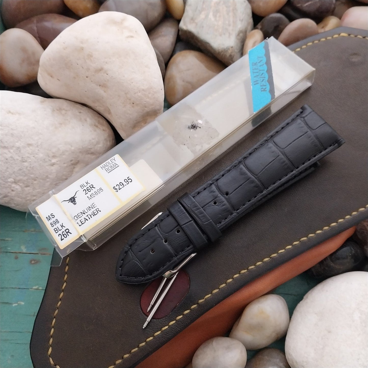 26mm Hadley Roma Black Croco-Grain Leather Unused Watch Band