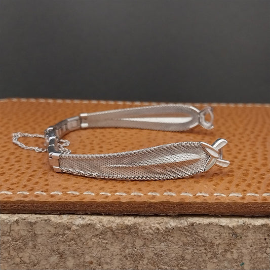 White Gold-Filled Mesh Ladies Speidel Teardrop Unused 1960s Vintage Watch Band