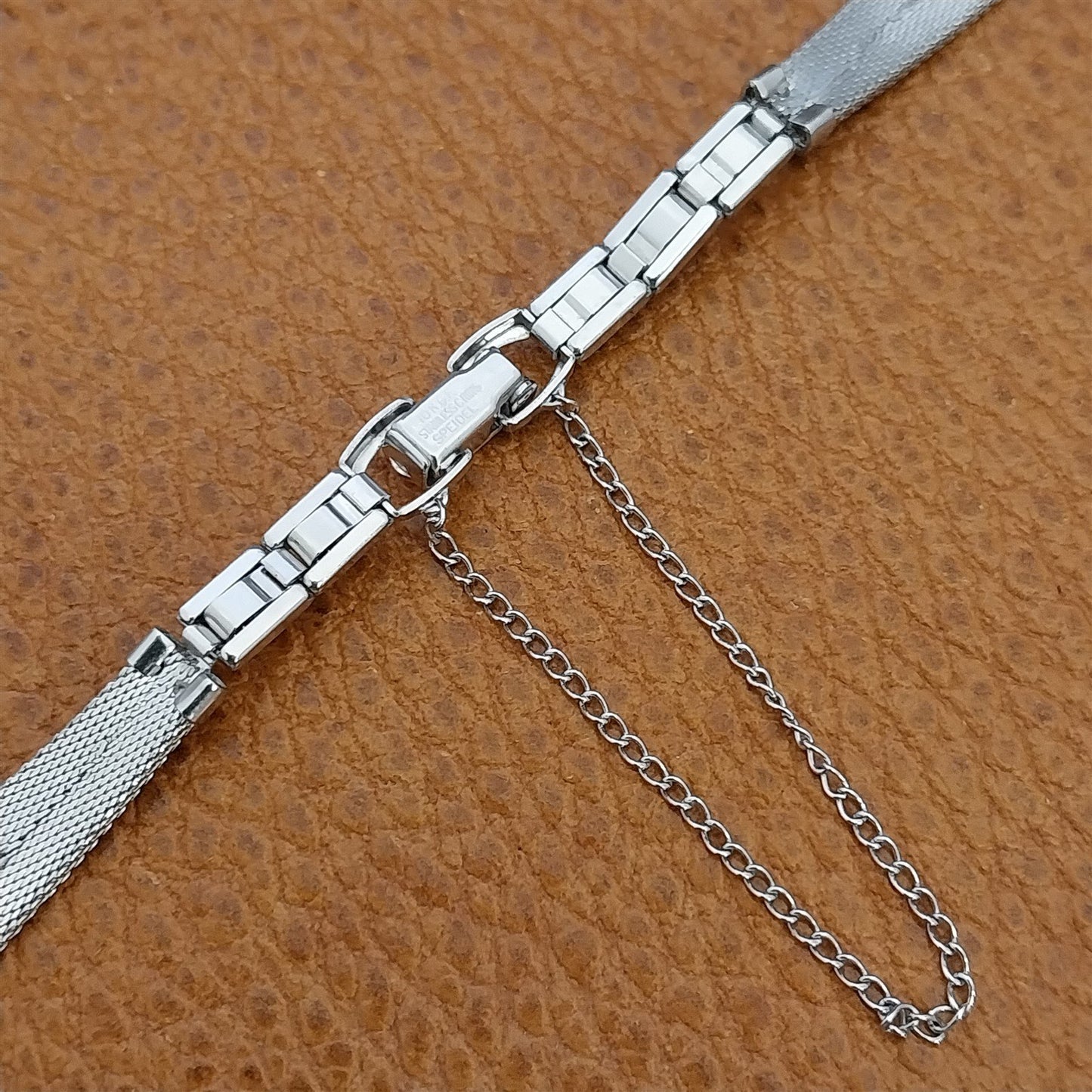 White Gold-Filled Mesh Ladies Speidel Teardrop Unused 1960s Vintage Watch Band