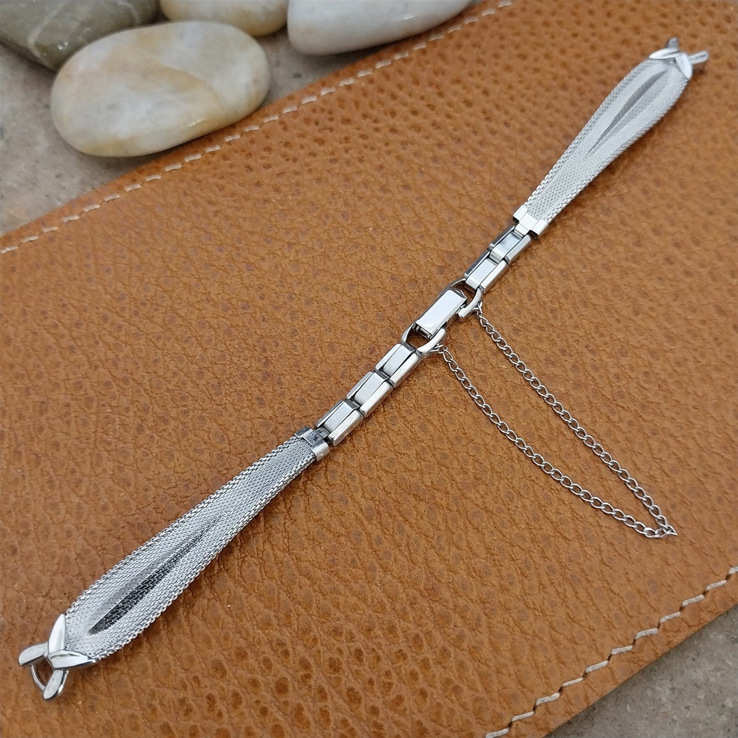 White Gold-Filled Mesh Ladies Speidel Teardrop Unused 1960s Vintage Watch Band