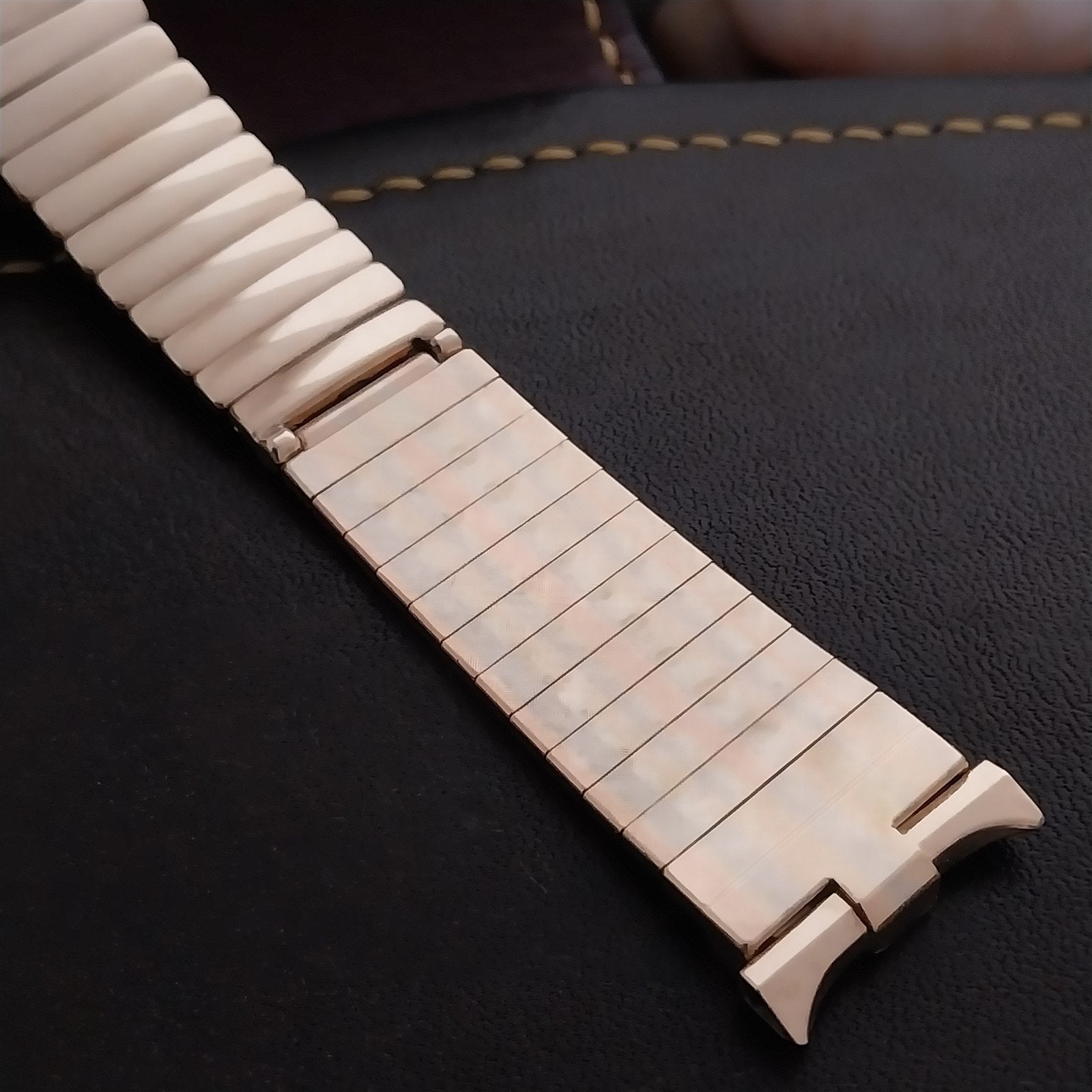 19mm 18mm JB Champion White Rose & Yellow Gold-Filled nos 1960s Vintage Watch Band