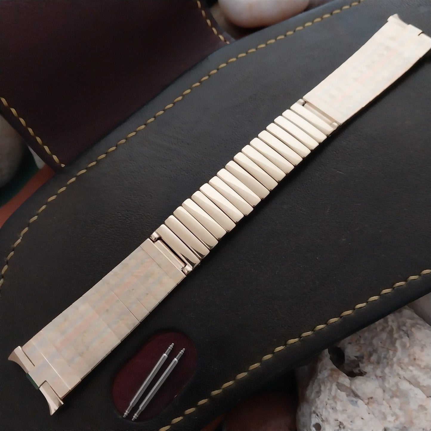 19mm 18mm JB Champion White Rose & Yellow Gold-Filled nos 1960s Vintage Watch Band