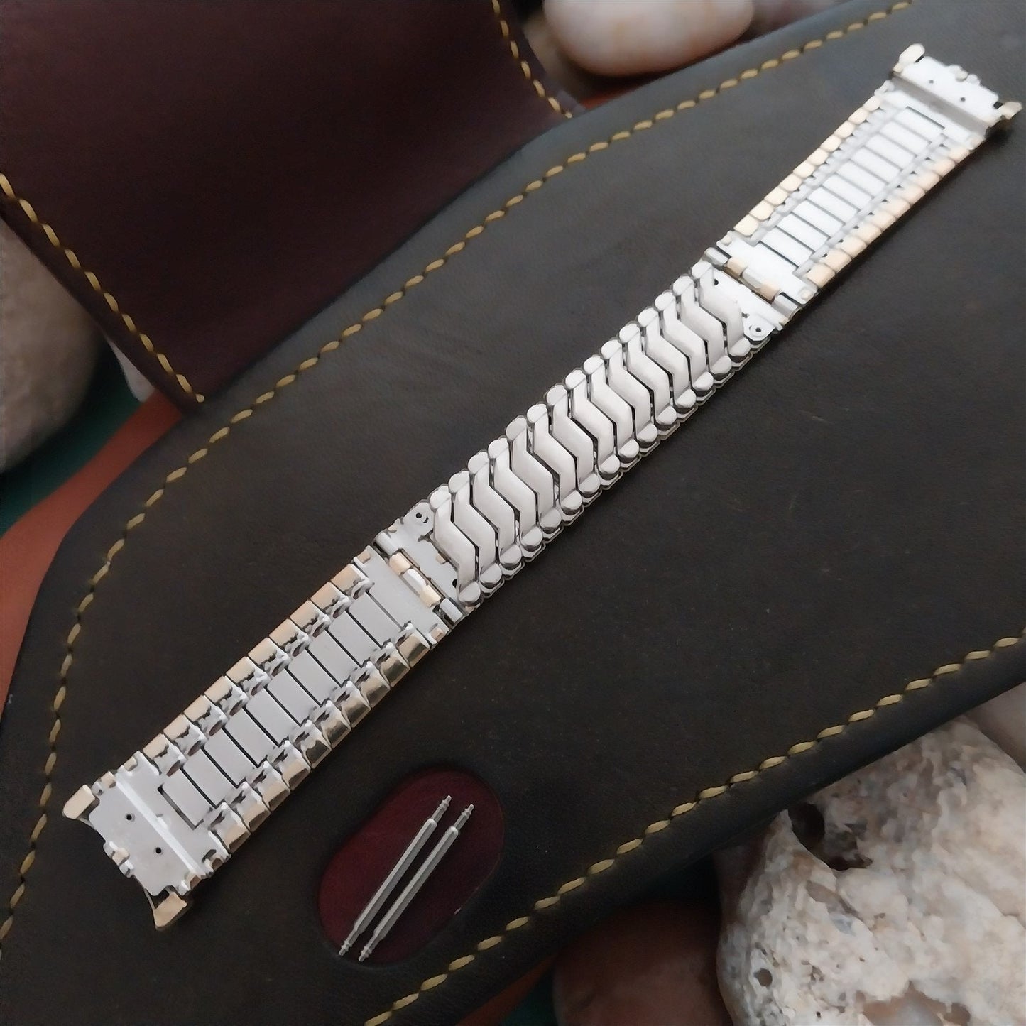 19mm 18mm JB Champion White Rose & Yellow Gold-Filled nos 1960s Vintage Watch Band