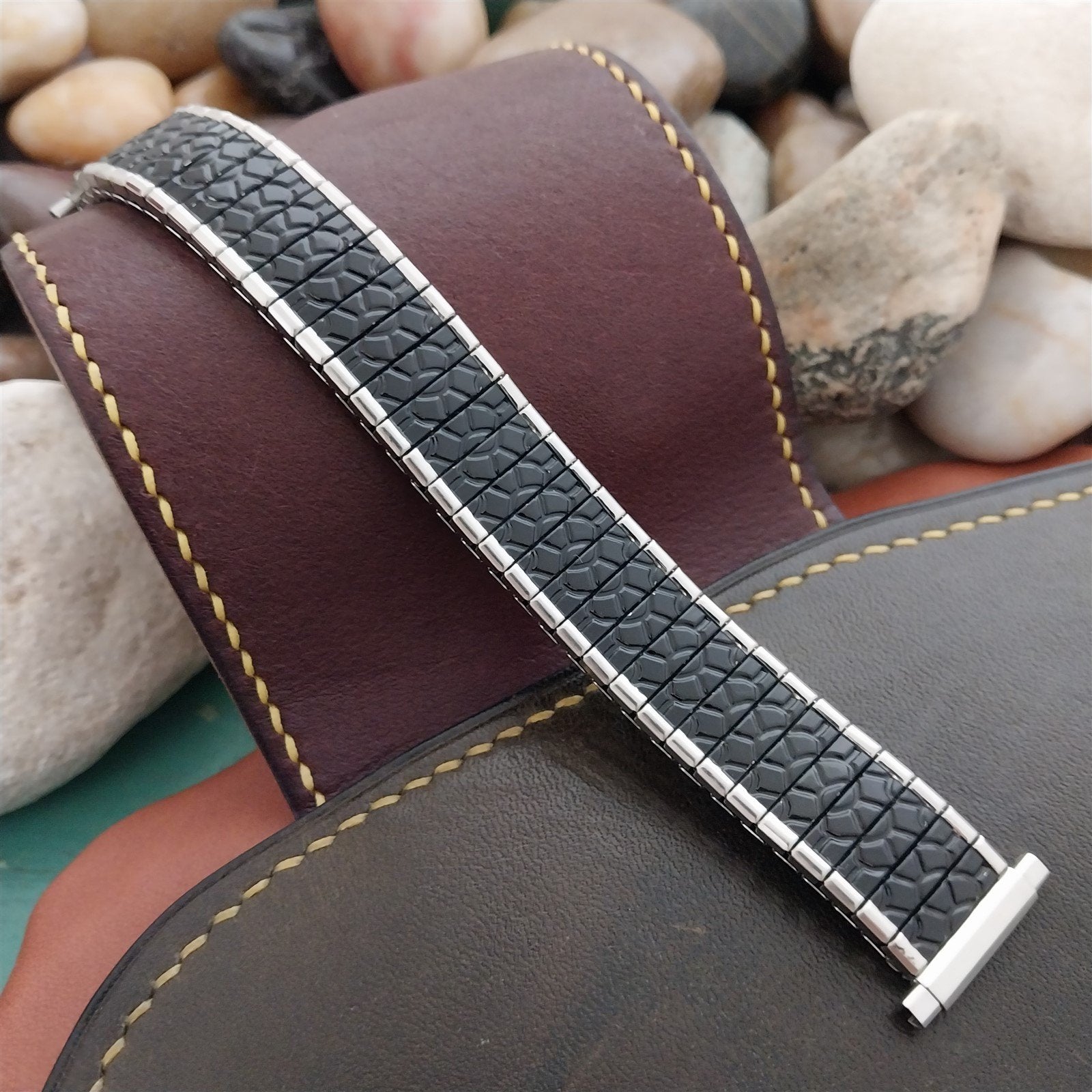 19mm 18mm Watchband Black & Stainless Steel Unused Vintage Watch Band