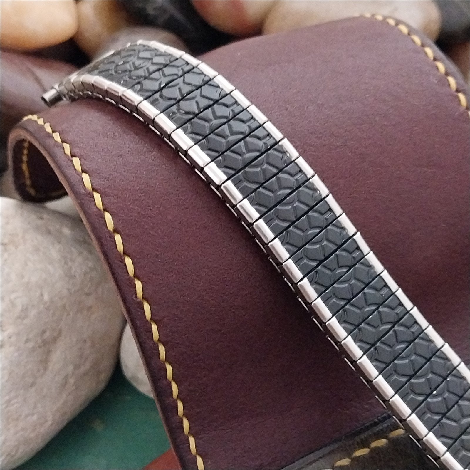 19mm 18mm Watchband Black & Stainless Steel Unused Vintage Watch Band