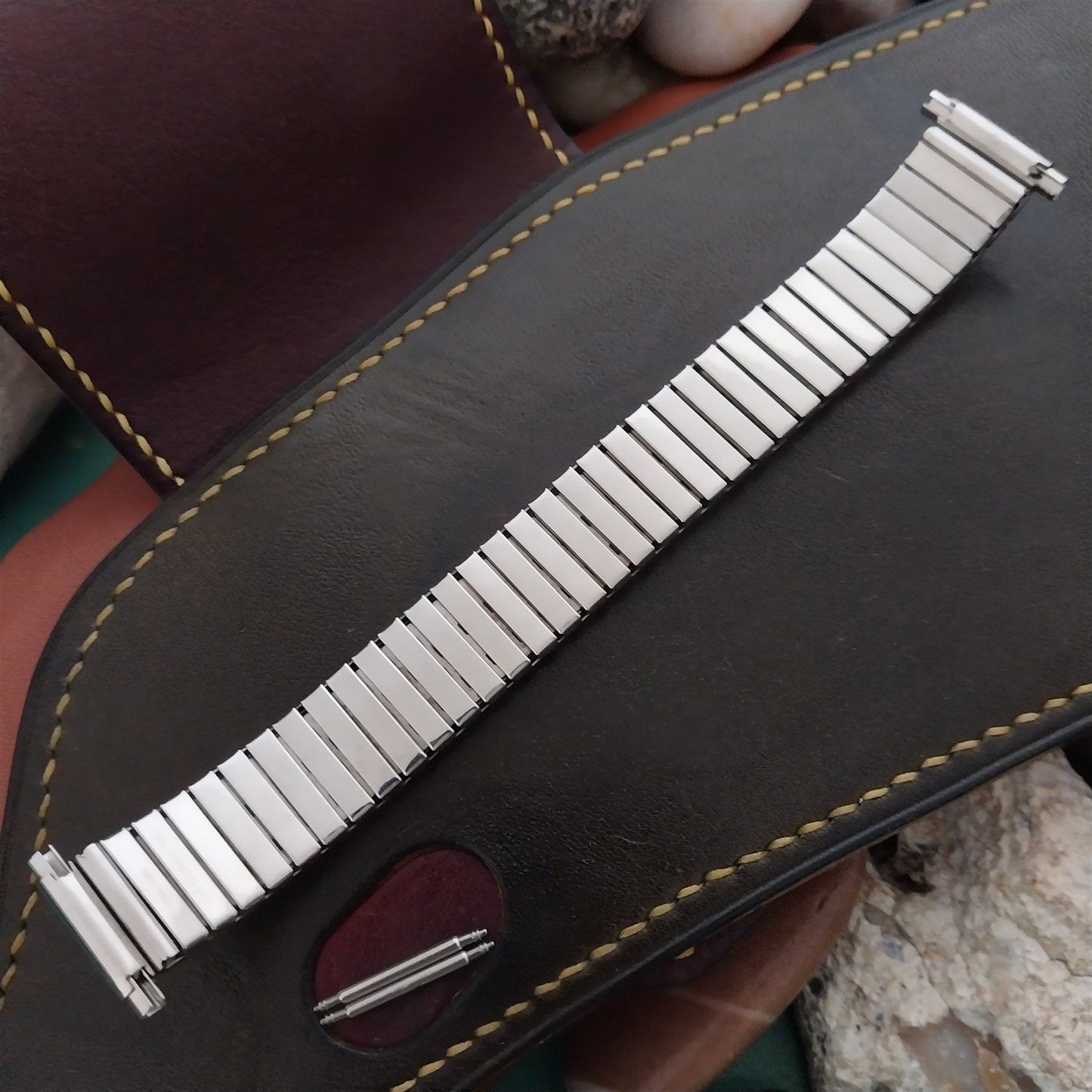 19mm 18mm Watchband Black & Stainless Steel Unused Vintage Watch Band