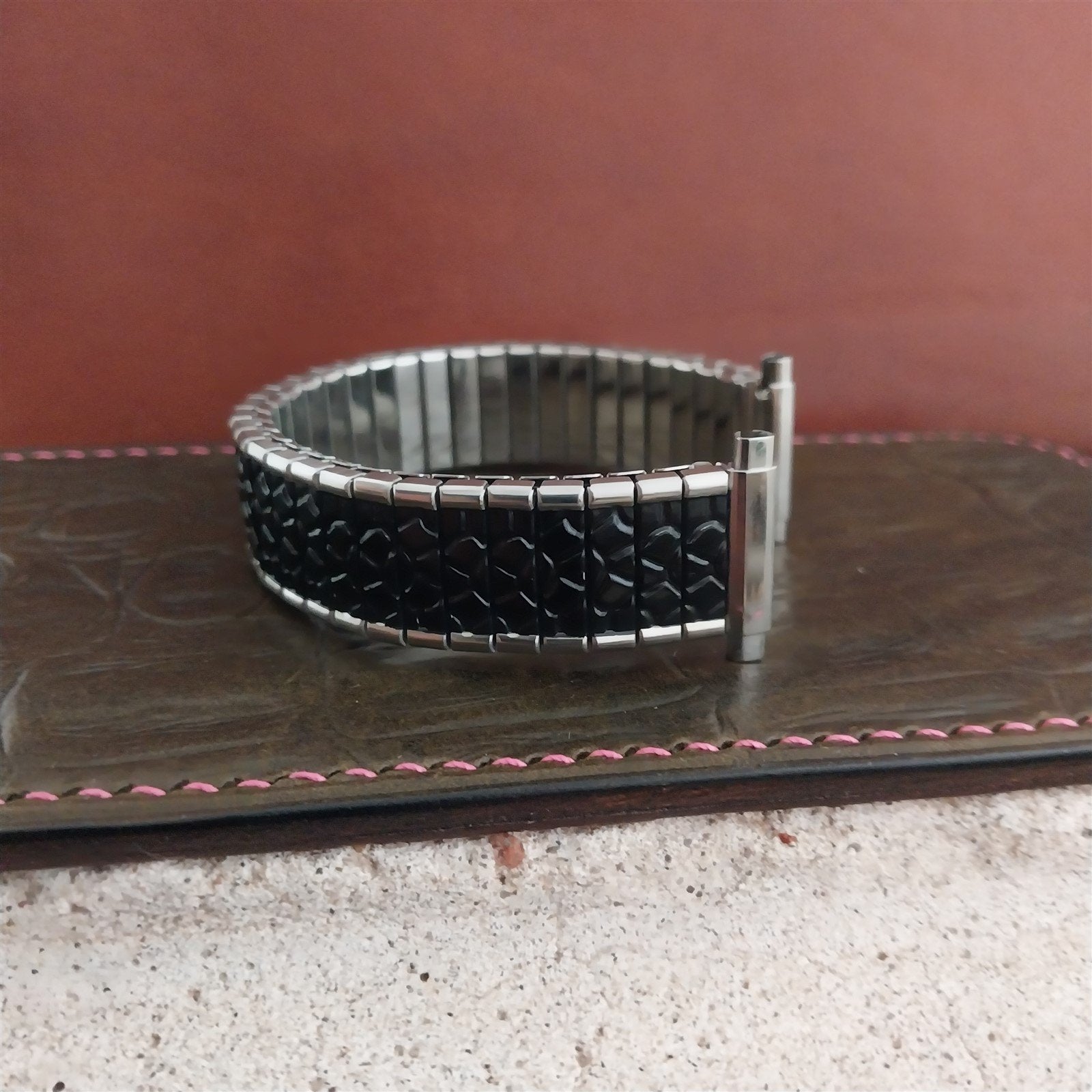 19mm 18mm Watchband Black & Stainless Steel Unused Vintage Watch Band