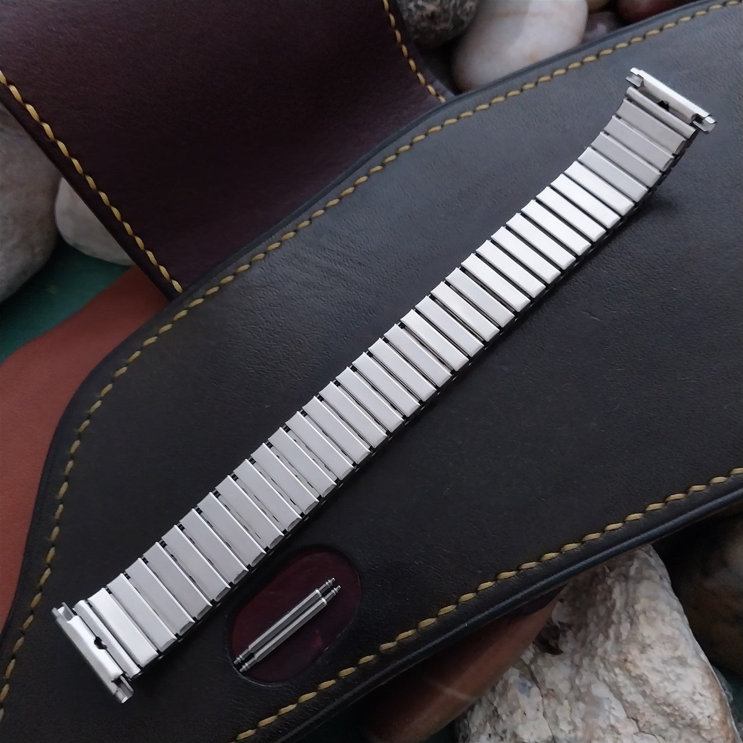 19mm 18mm Speidel USA Made Black & Stainless Steel Unused Vintage Watch Band