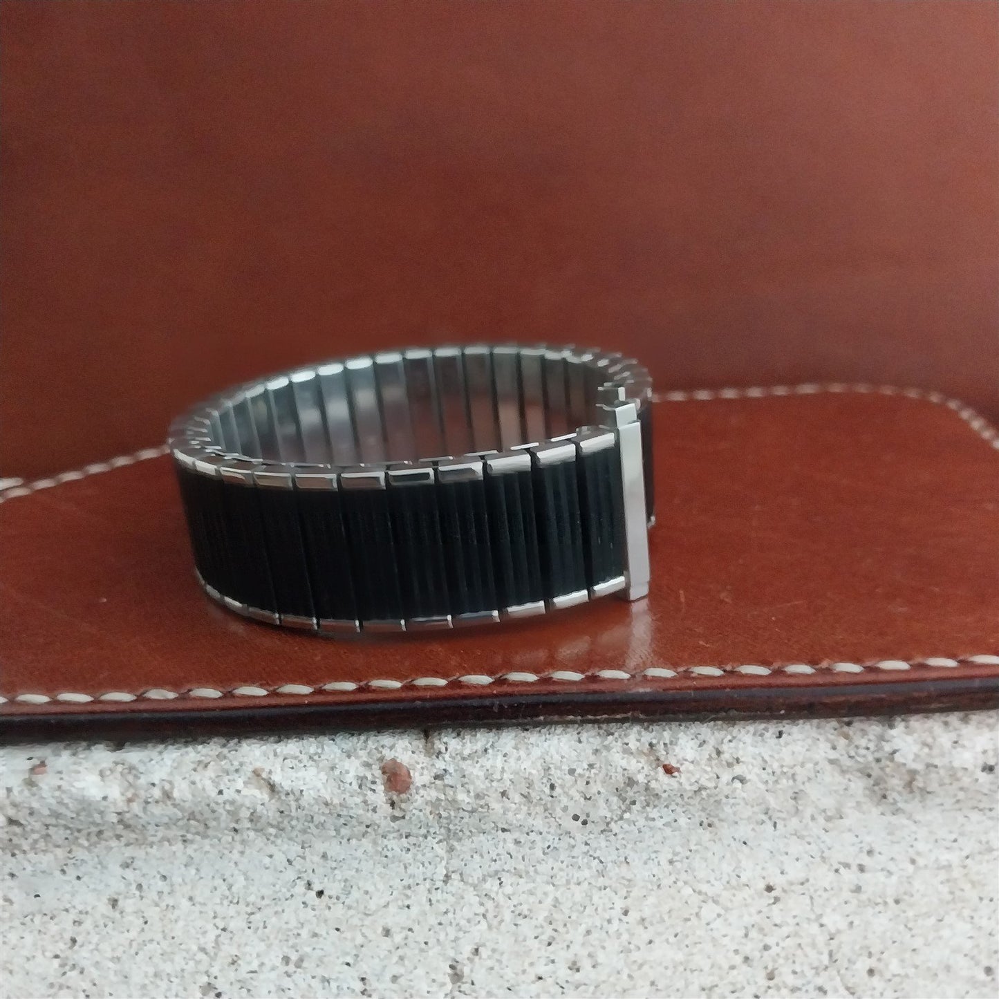 19mm 18mm Speidel USA Made Black & Stainless Steel Unused Vintage Watch Band