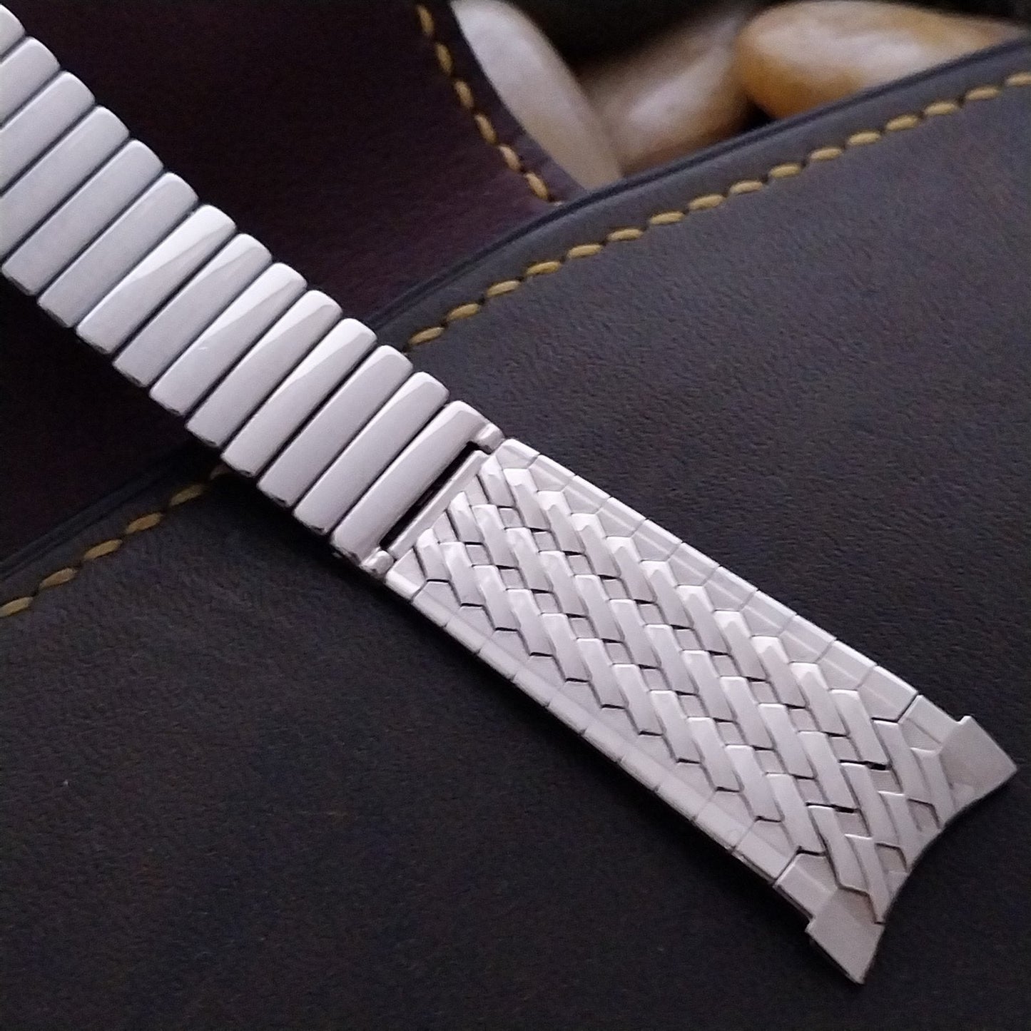 19mm 18mm Herringbone JB Champion Stainless Steel nos 1960s Unused Watch Band