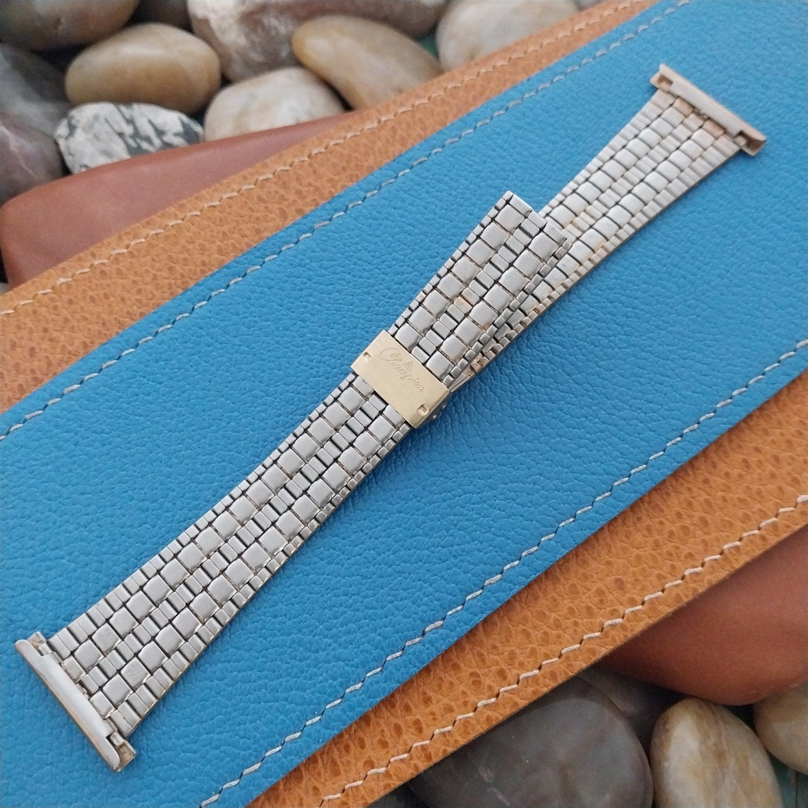 Vintage 25mm 24mm 23mm 22mm Gold HGE JB Champion 2pc Bar-Link 1970s Watch Band