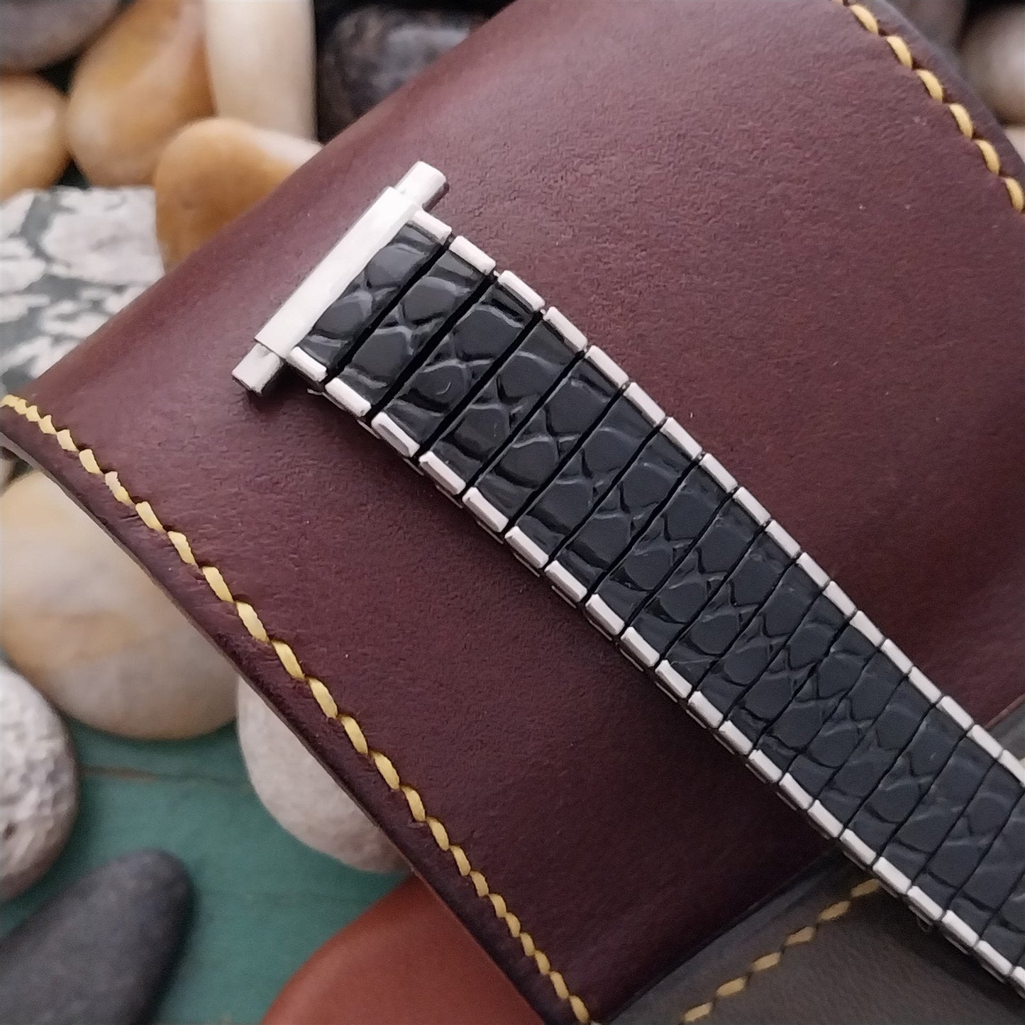 18mm 19mm 20mm Kreisler Flexon Stainless Steel & Black Unused 1980s Watch Band